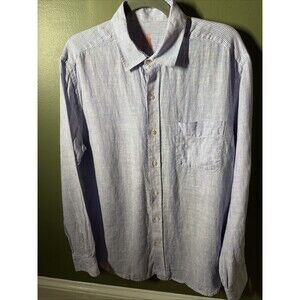 $170 J.Mclaughlin Blue Striped Classic Fit 100% Linen Button Up Shirt Mens Large